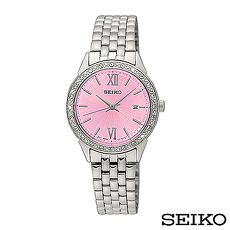SEIKO 晶鑽粉紅色系女性手錶(SUR693P1)-粉紅/28mm