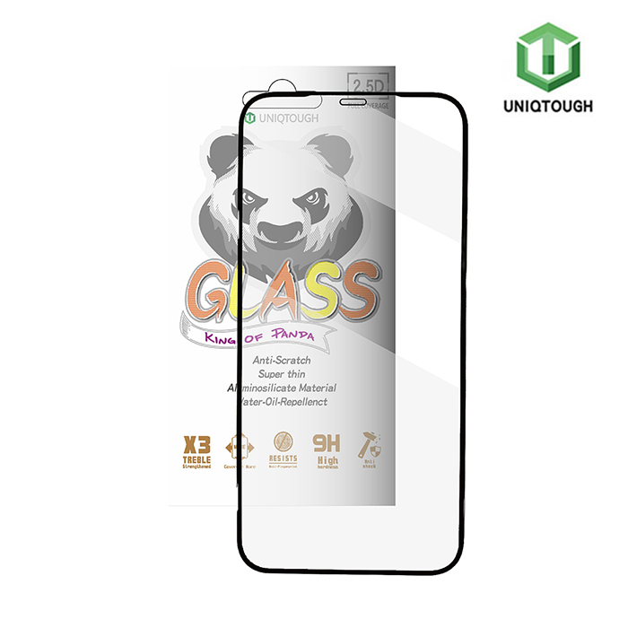 UNIQTOUGH iPhone 12 Pro Max 王者熊貓滿版玻璃保護貼(黑)