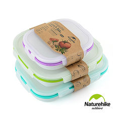 Naturehike 可微波耐熱 折疊式密封保鮮盒 便當盒 方型中號+方型大號+雙格大號