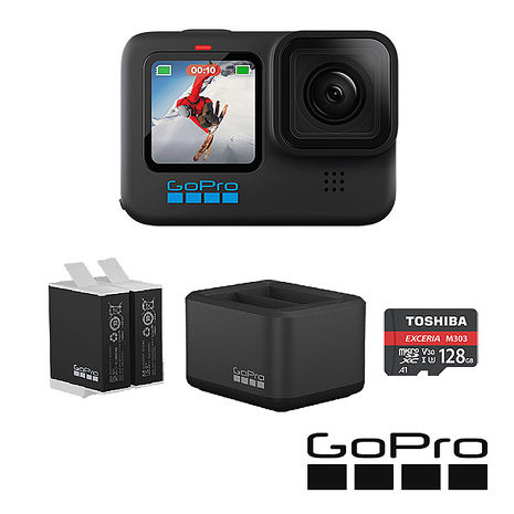 GoPro HERO 10 新手必備套組 (HERO10單機+護套+繫繩+原廠充電電池+64G記憶卡) 公司貨