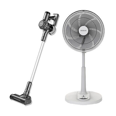 HERAN 無線手持吸塵器 HVC-35SC050 + 14吋智能變頻DC風扇(黑/白網罩隨機出貨)