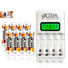 VXTRA飛創 LCD急速充電器+VXTRA 3號2300mAh充電電池(8顆入)