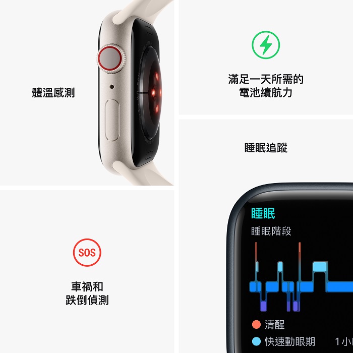 Apple Watch S8(Cellular)星光色鋁金屬錶殼配星光色運動錶帶_41mm