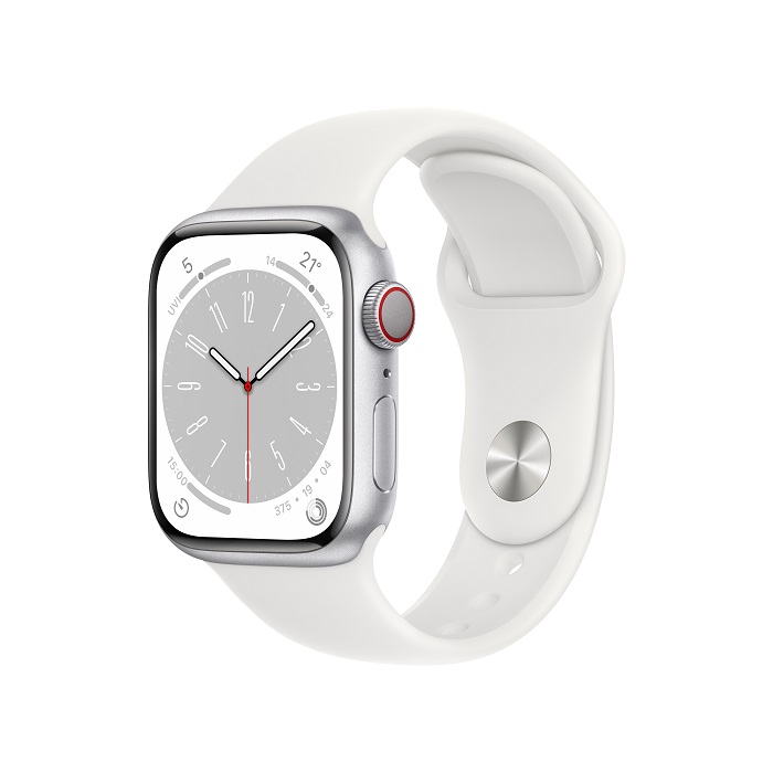 Apple Watch S8(GPS+Cellular)銀色鋁金屬錶殼配白色運動錶帶_41mm