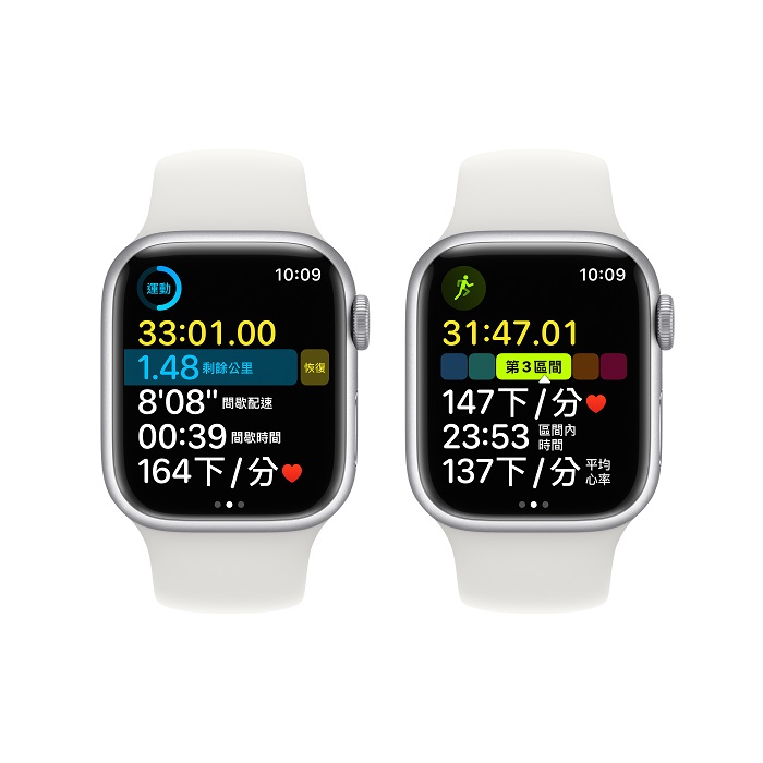 Apple Watch S8(GPS)銀色鋁金屬錶殼配白色運動錶帶_45mm(MP6N3TA/A)(美