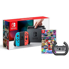 任天堂Switch主機/灰色手把+瑪利歐賽車 8 【豪華收納包+主機立架+玻璃保護貼】《再贈:賽車手把方向盤》