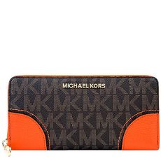 MICHAEL KORS 防刮牛皮LOGO拉鍊長夾-橘色